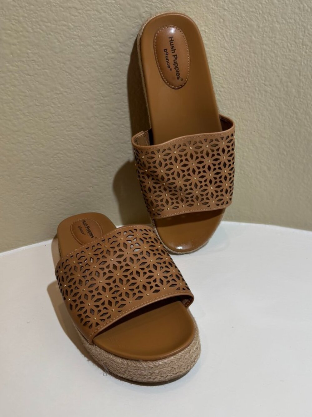 Hush Puppies Lady Tan Espadrille Slide Sandals Size 8.5